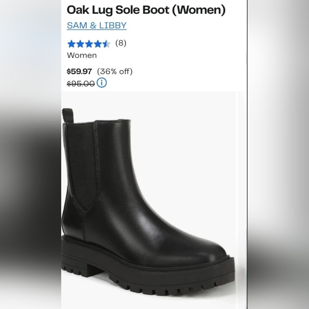 Sam & Libby Black Oak Lug Sole Ankle Boots SIZE 9